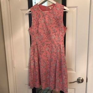 Pink Cotton Floral Lightly-Pleated Frock Dress